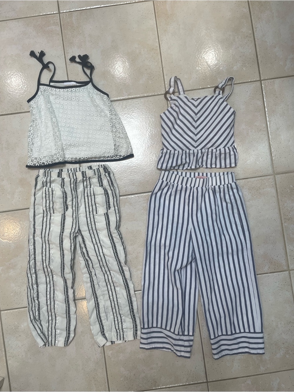 Rachel Zoe Girls White and Navy Striped Two-Piece Matching Sets